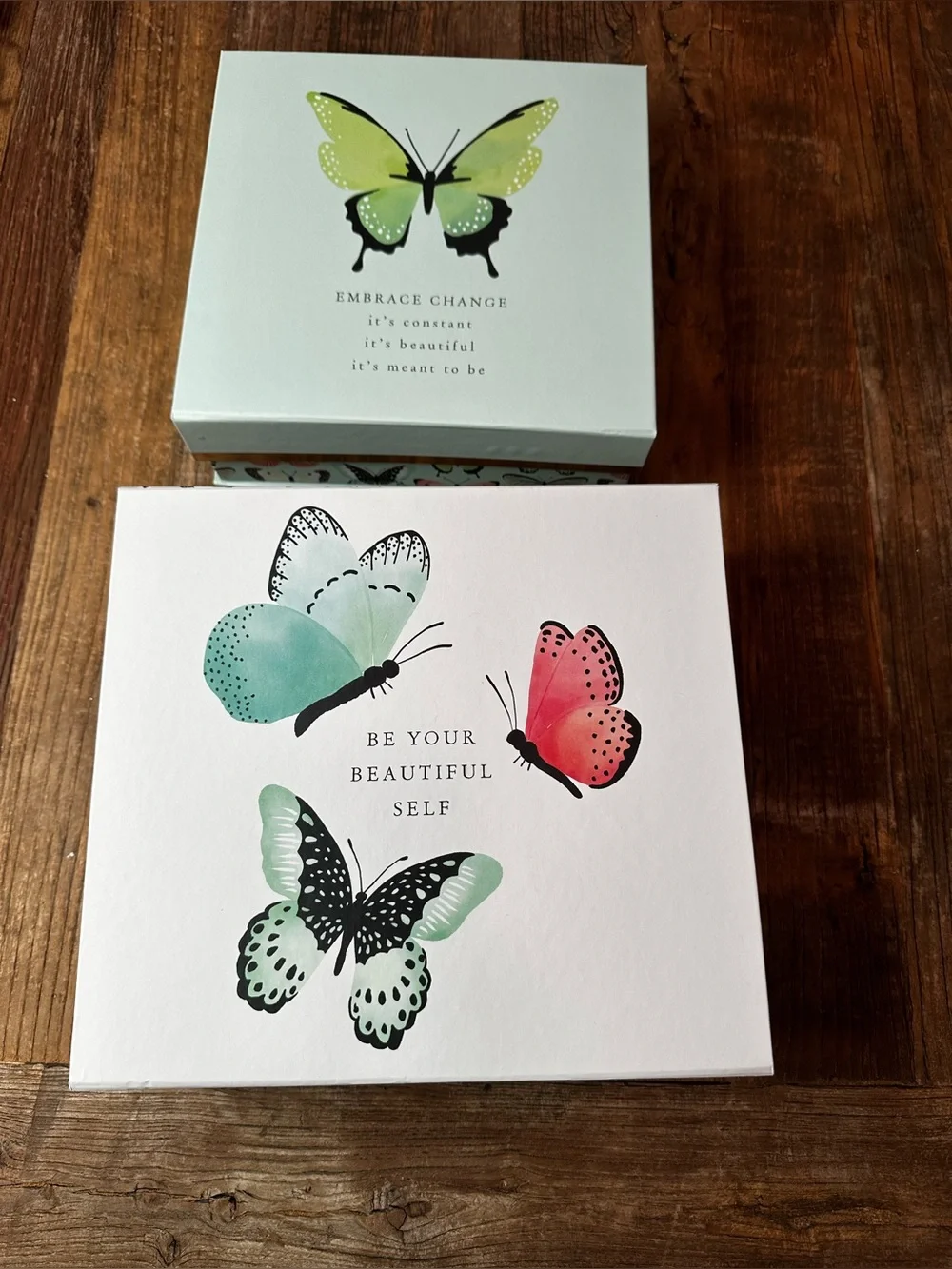 Butterfly Canvas Storage Box Set - Mint Green & Coral
